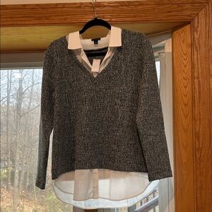 Ann Taylor Black and White V-Neck Sweater
